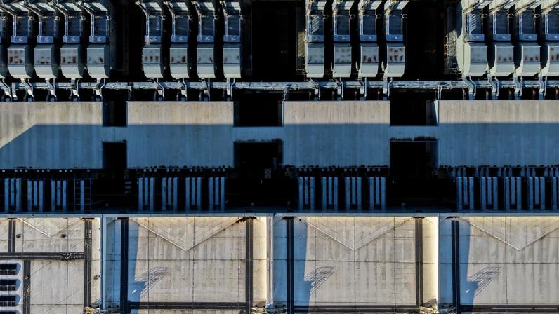 Overhead aerial view of a large data center