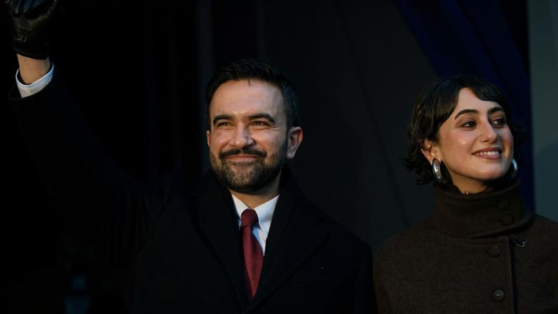 Zohran Mamdani and Rama Duwaji at his inauguration in January.