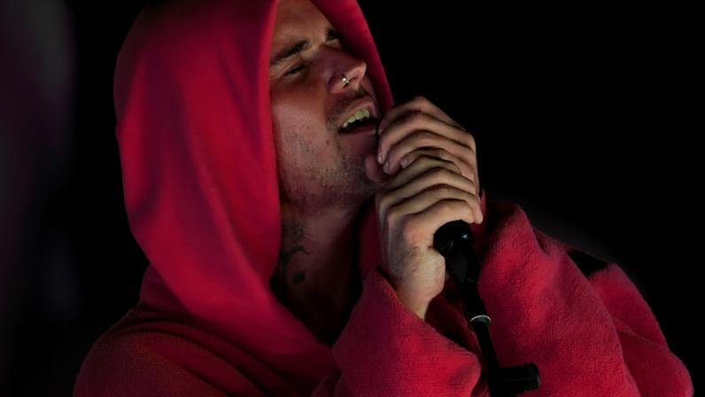 Justin Bieber performing at weekend one of Coachella 2026.