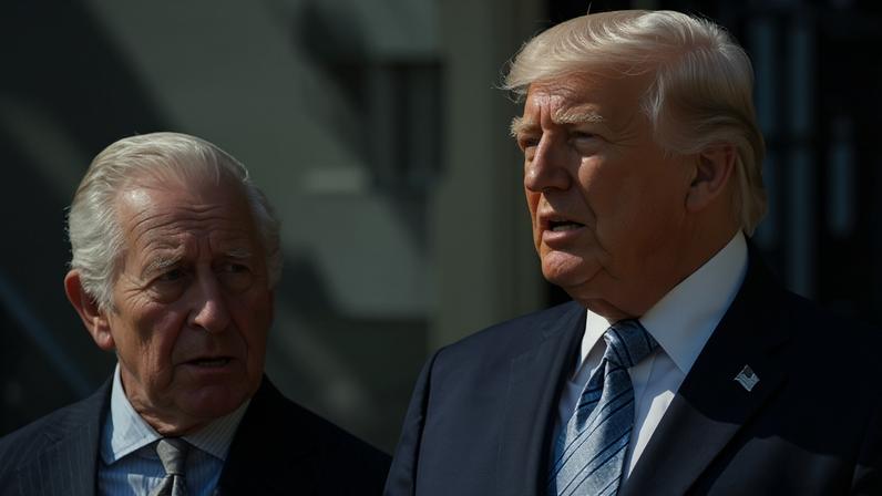 O presidente dos EUA, Donald Trump, cumprimenta o rei Charles III no primeiro dia de sua visita de Estado aos Estados Unidos