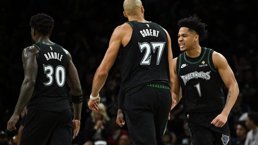 Terrence Shannon Jr. (1) helped the No. 6-seeded Wolves overcome myriad injuries to upset the No. 3 Nuggets in the first round.