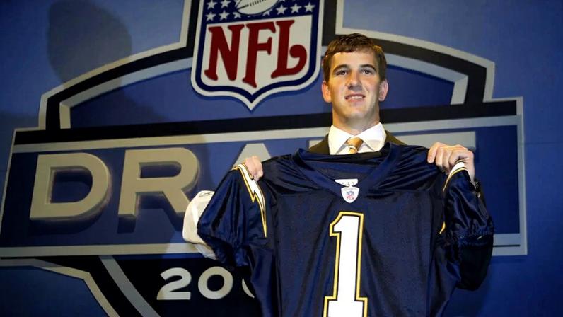 Eli Manning was drafted by the then-San Diego Chargers, then promptly traded to the New York Giants.