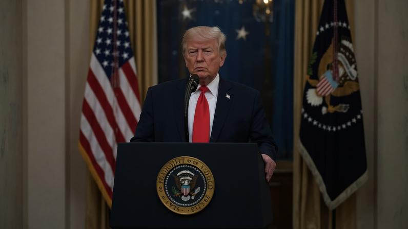 O presidente dos Estados Unidos, Donald Trump, discursa na Casa Branca