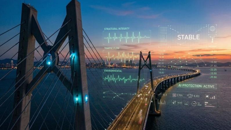Ponte mais longa do mundo na China utiliza sistema de inteligência artificial com mil sensores para ajustar a estrutura automaticamente contra tufões