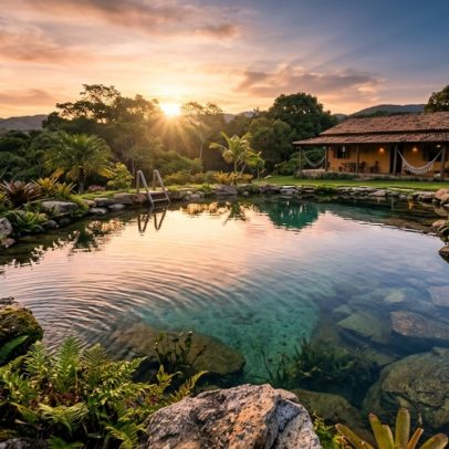 Homem, sozinho, constrói lagoa natural para nadar e se refrescar
