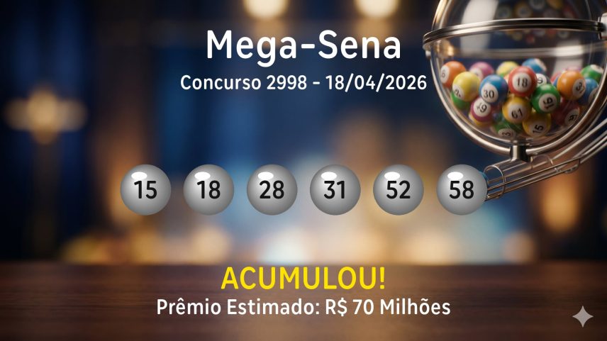 Mega-Sena: veja os números sorteados no concurso 2998