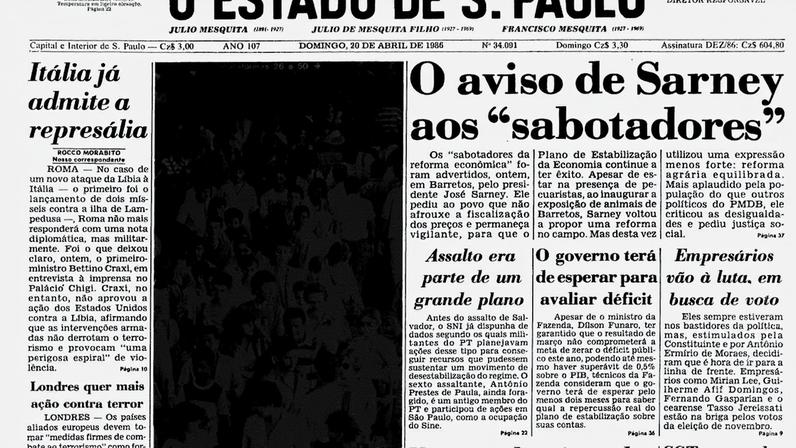 Estadão - 20/4/1986 Foto: estadao.com.br/acervo