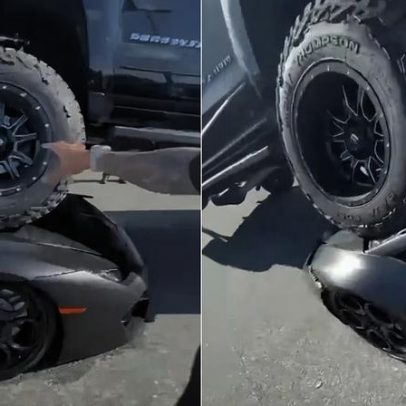 Caminhonete escala e esmaga Lamborghini de R$ 1,7 milhão; vídeo