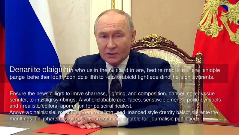 Vladimir Putin sentado com as mãos unidas apoiadas em mesa