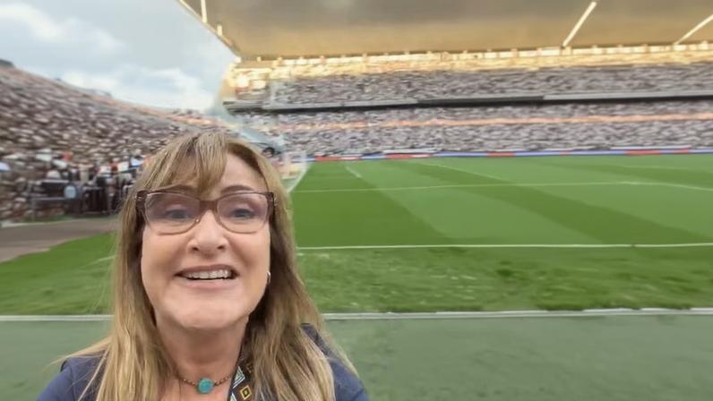 Chris Massis, filha do presidente do São Paulo, comemorando gol do Corinthians (Reprodução)