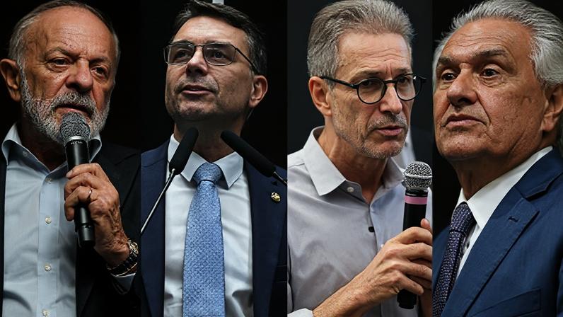 O presidente da República, Luiz Inácio lula da Silva (PT), o senador Flávio Bolsonaro (PL-RJ) e os ex-governadores Romeu Zema (Novo) e Ronaldo Caiado (PSD)