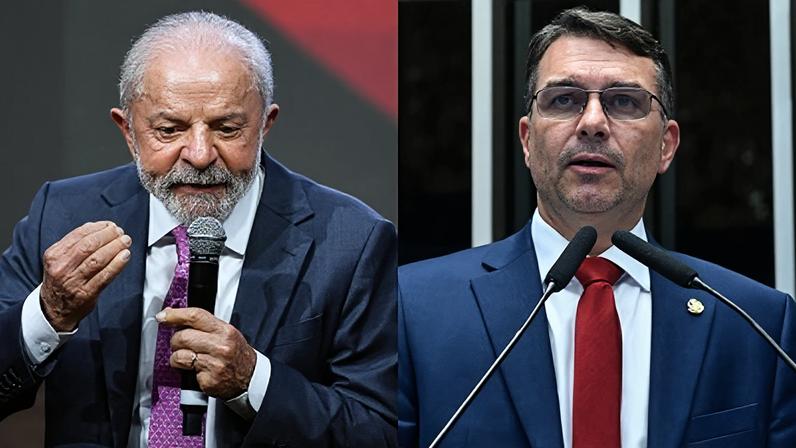 O presidente Luiz Inácio Lula da Silva (PT) e o senador Flávio Bolsonaro (PL-RJ)
