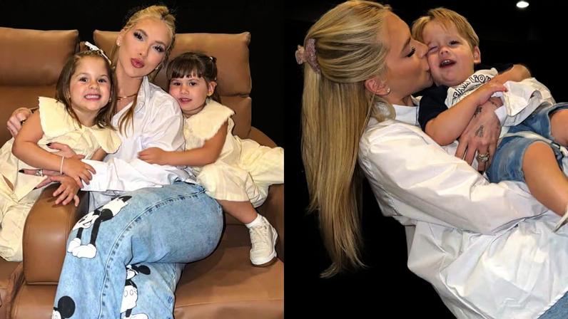 Virginia Fonseca com os filhos em tarde de cinema