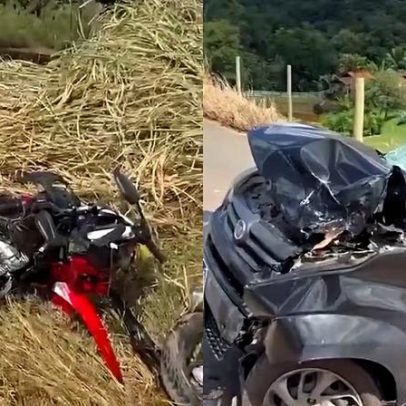 Mulher morre após moto invadir contramão e bater de frente com carro na MG-329