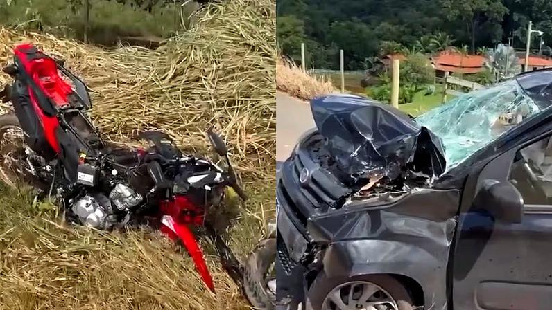 A colisão envolveu a motocicleta conduzida pela vítima e um carro de passeio.