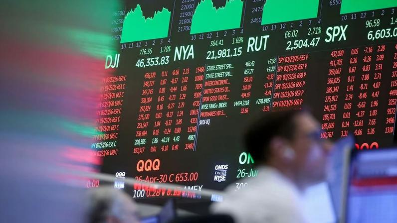 Stock market information displayed on the floor of the American Stock Exchange (AMEX) at the New York Stock Exchange (NYSE) in New York, US, on Monday, March 23, 2026. US stocks rallied on Monday after President Donald Trump ordered the Pentagon to hold off on military strikes against Iranian energy infrastructure, spurring a retreat in oil prices. Photographer: Michael Nagle/Bloomberg
