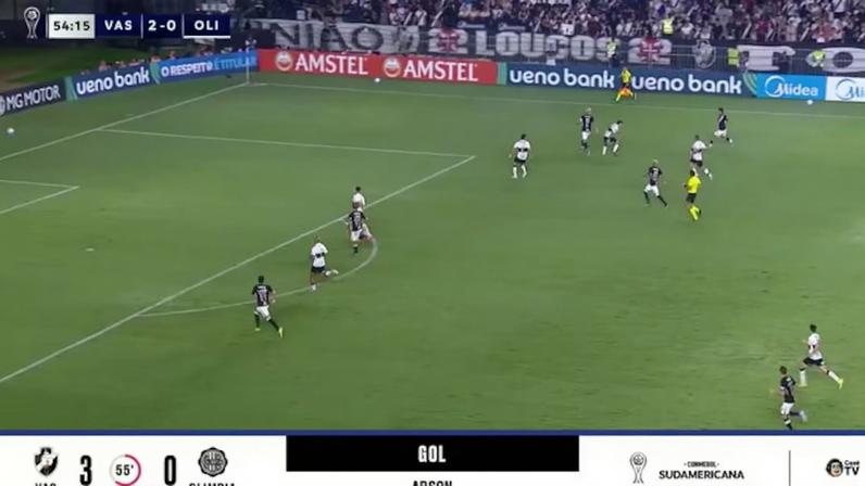 Adson finaliza com categoria e marca o terceiro do Vasco contra o Olímpia-PAR