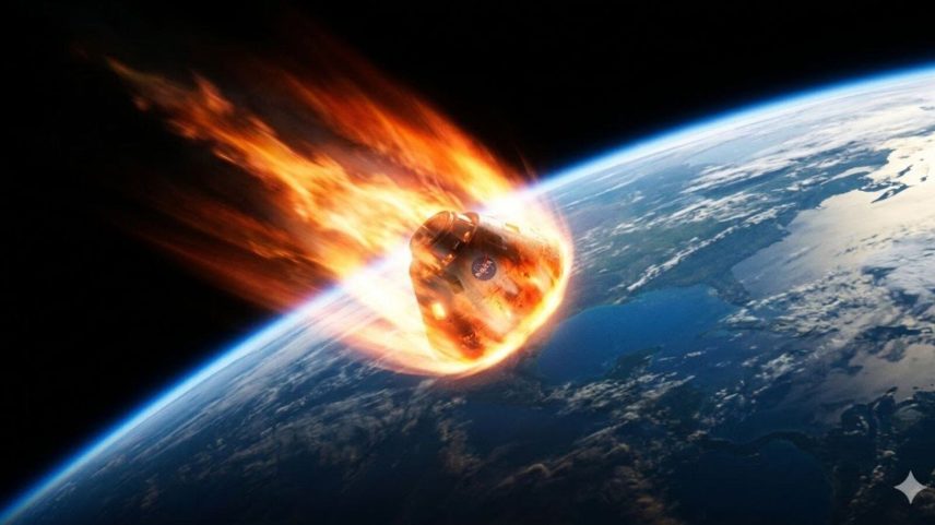 Reentrada aquece cápsula a quase 3 mil graus e exige escudo térmico eficiente (Imagem: Fala Ciência via Gemini)