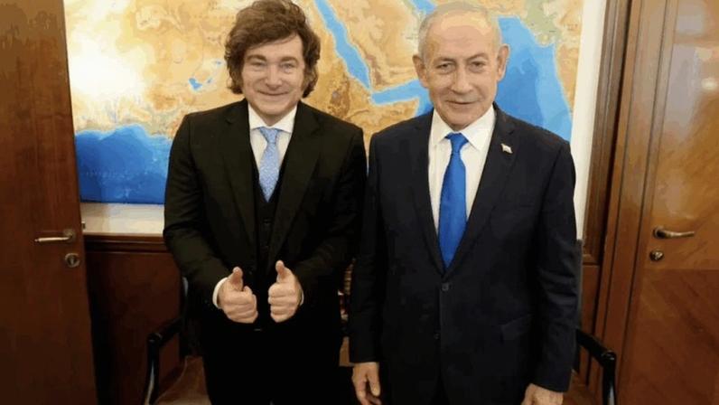 Javier Milei visitou Israel pela 3ª vez; à direita, o primeiro-ministro israelense, Benjamin Netanyahu