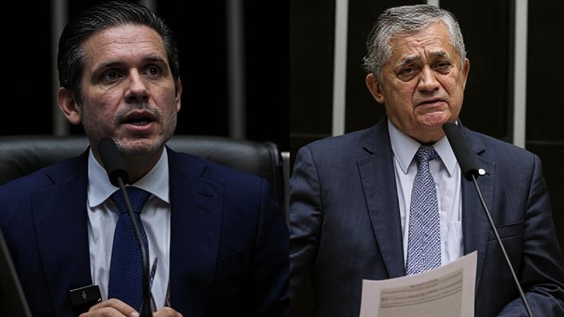 O presidente da Câmara, Hugo Motta (Republicanos), e o ministro de Relações Institucionais, José Guimarães