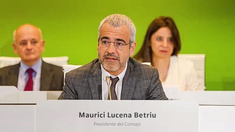El presidente de Aena, Maurici Lucena, durante la justa de accionistas celebrada este jueves en el aeropuerto de Madrid-Barajas.