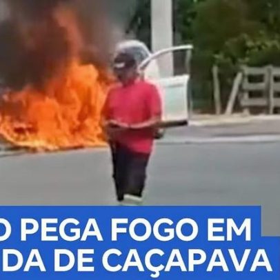 Carro pega fogo e mobiliza bombeiros em avenida de Caçapava