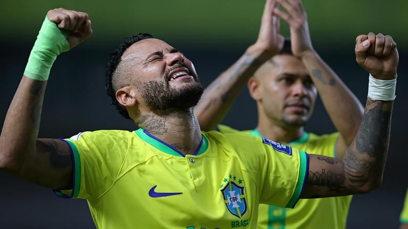 Neymar comemora seu último gol pela Seleção Brasileira, em 2023 (Foto: Vitor Silva / CBF)