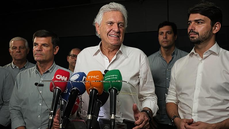 O pré-candidato à Presidência da República, Ronaldo Caiado (PSD), em coletiva de imprensa em Belo Horizonte