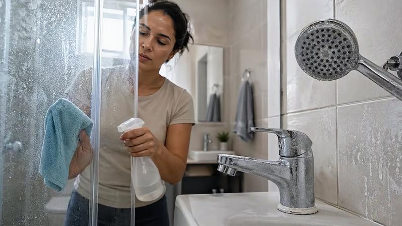 Solução caseira combate manchas brancas de água dura no box