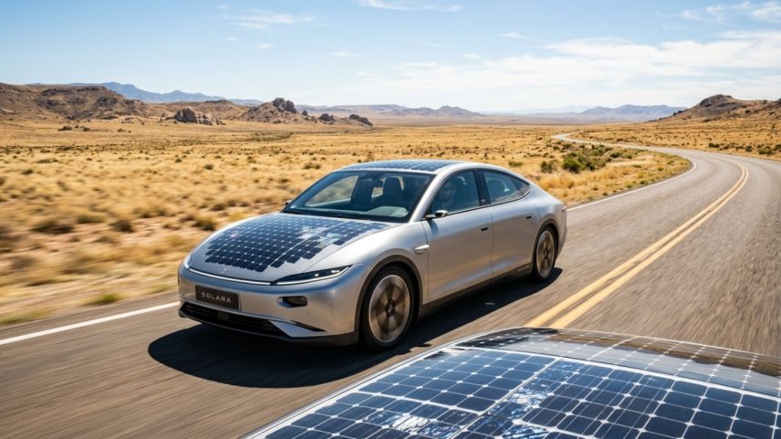 Veículo elétrico equipado com células solares para conversão de energia em autonomia de rodagem