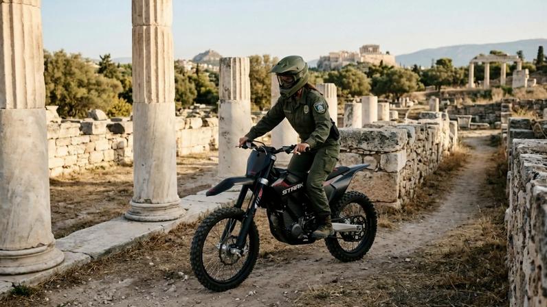 Motocicleta elétrica utilizada para monitoramento discreto e proteção de monumentos históricos gregos