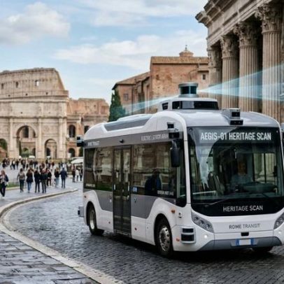 Ônibus autônomo com IA circula sem motorista e mapeia ruínas na Europa