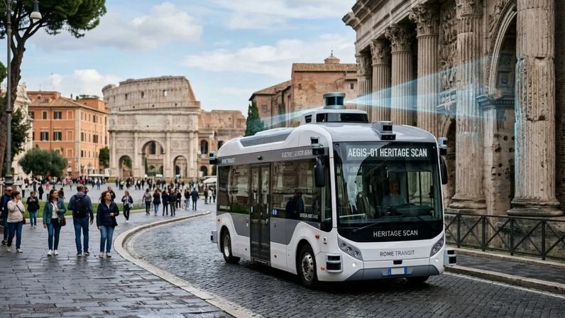 Ônibus autônomo com tecnologia para monitoramento de monumentos históricos em capitais europeias
