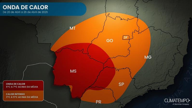 Brasil entra em onda de calor, entre 20 e 26 de abril de 2026. É a segunda onda de calor do outono e deste ano. (Fonte: Climatempo)