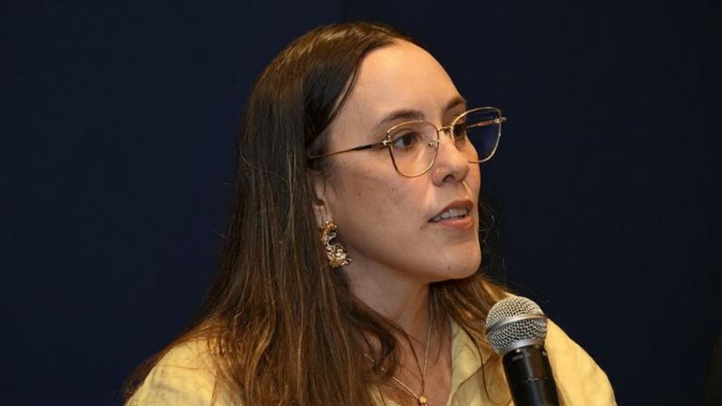 Paula Coradi em jantar organizado pelo grupo Esfera, em São Paulo