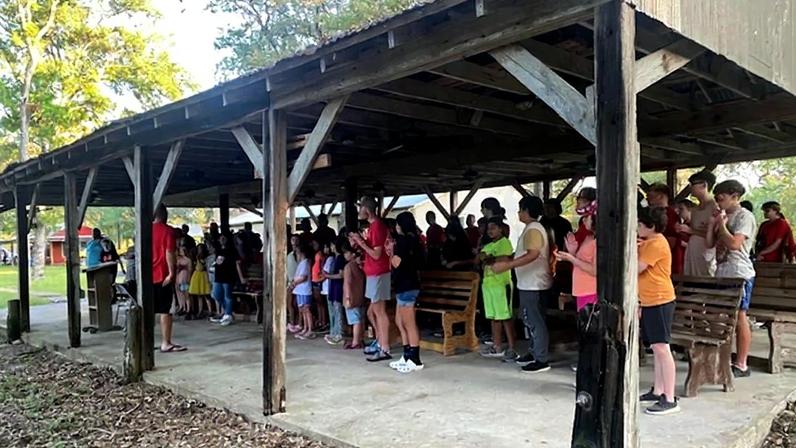 Campers gather in the tabernacle at the Peach Valley Christian Youth Camp.