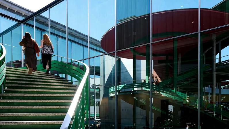 One of the many staircases that leads to the second floor of the Messe Basel, home to Art Basel in Switzerland.