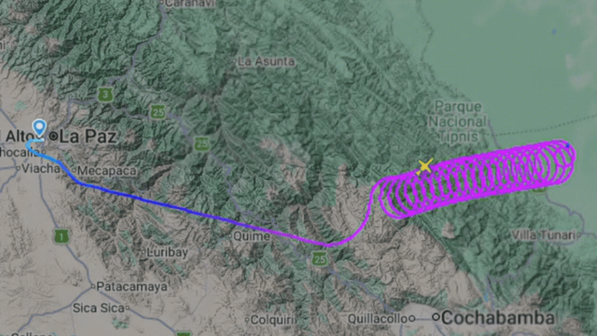 Avião partiu de La Paz rumo a Santa Cruz de la Sierra