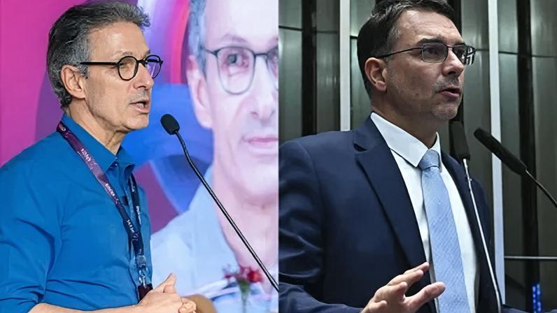 Romeu Zema à esquerda e Flávio Bolsonaro à direita