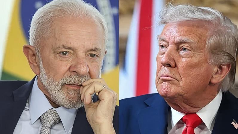 Presidente Luiz Inácio Lula da Silva à esquerda e presidente Donald Trump à direita