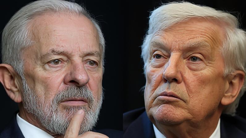 Presidente Luiz Inácio Lula da Silva à esquerda e presidente Donald Trump à direita