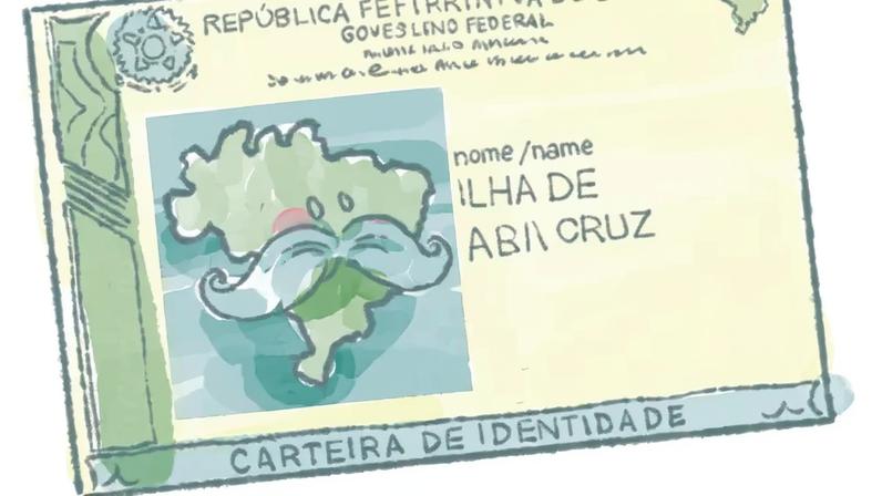 Ilustração cômica, em fundo branco, de documentos de identidade do Brasil.
