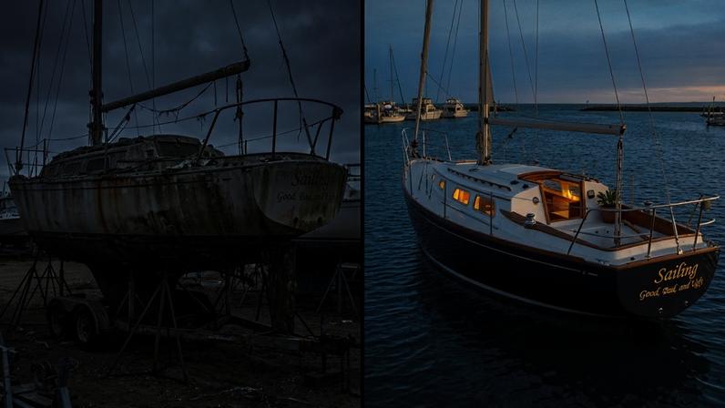 Casal transforma veleiro abandonado de US$5 mil em moradia no mar