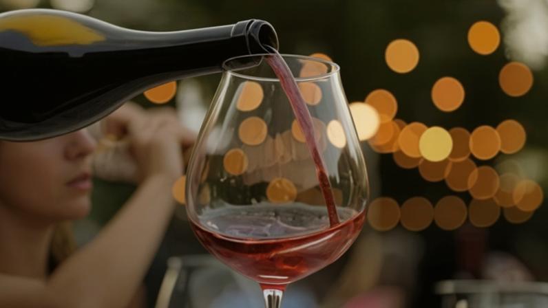 Pouring a glass of red wine from a bottle