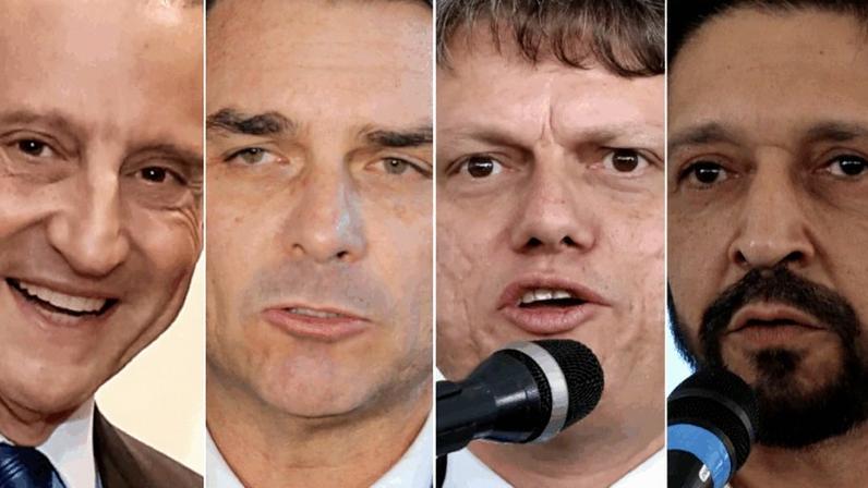 Da esq. para dir., Paulo Skaf, Flávio Bolsonaro, Tarcísio de Freitas e Ricardo Nunes