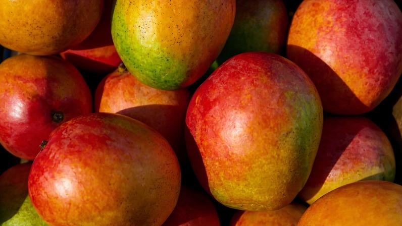 Mangoes on a table