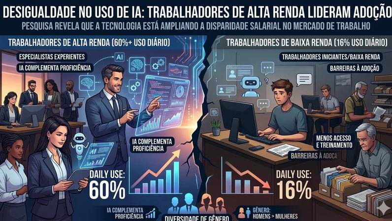 Estudo aponta que trabalhadores de alta renda estão mais à frente no uso de IA, ampliando disparidades no mercado de trabalho
