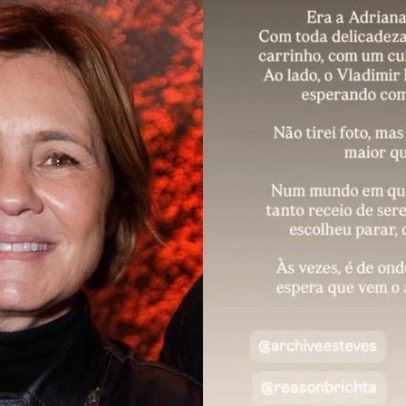 Adriana Esteves faz gesto em aeroporto que atrai atenção de mulher