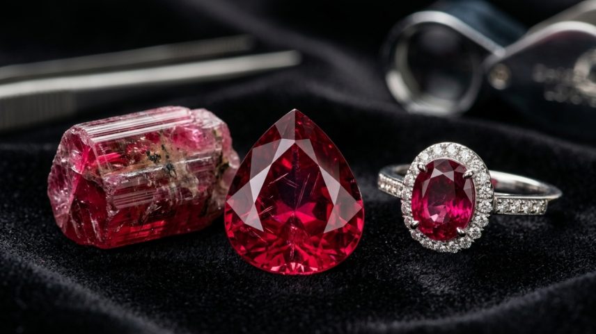 Variedade rara de turmalina brilha com tons intensos de vermelho e rosa