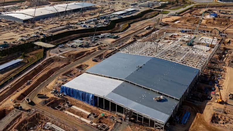 A data center under construction in Chonburi province, Thailand, that locals say is being built to host Google and TikTok servers, December 2025. Image by Andy Ball for Mongabay.